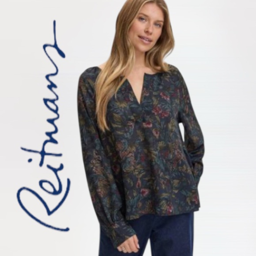 2X Reitmans Long-Sleeve Split-Neck Blouse in Floral Print, NWT
